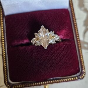 Vintage Marquise Cut 925 Sterling Silver Ring Size 6 Champagne And White